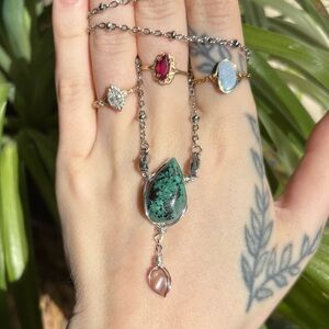 Chrysocolla and pearl double dangle interchangeable